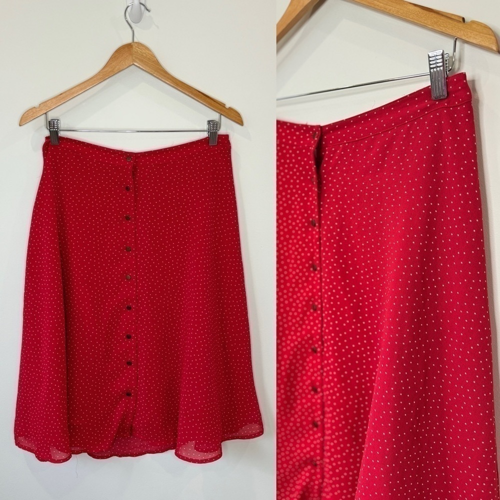Love21 Red Lined Polka Dot A-Line Skirt (S)